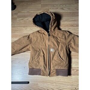 Carhartt Toddler Hooded Jacket Full Zip Lined Brown Canvas 4T